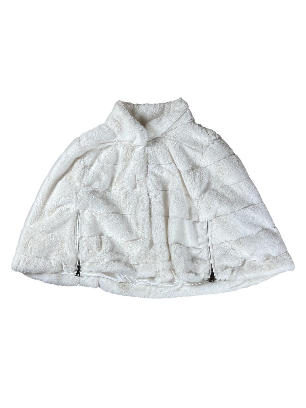 BHLDN Cape Sweater Womens M White Faux Fur Lined Satin Zipper Wedding Bridal